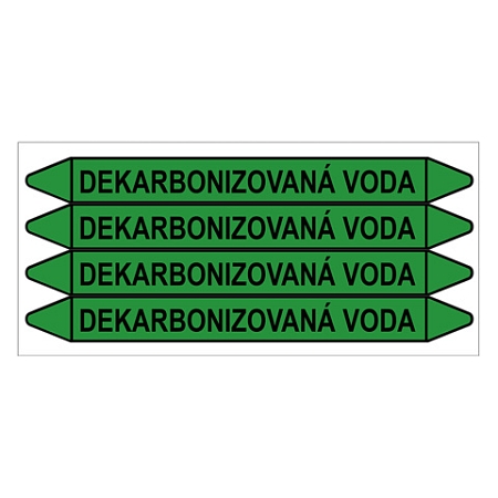 Značení potrubí, dekarbonizovaná voda,4 ks, 250 × 26 mm